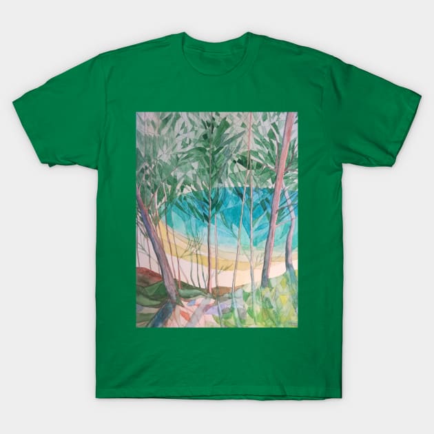 An abstract watercolour and pencil depiction of a green lake. T-Shirt by esvb